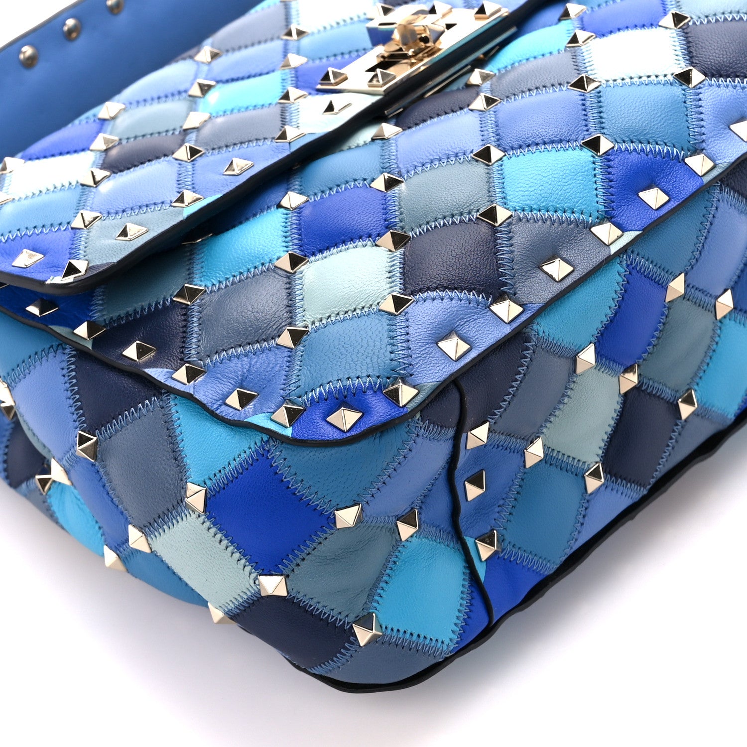 Valentino Garavani Lambskin Patchwork Medium Rockstud Spike Shoulder Bag Angel Blue 9 of 10
