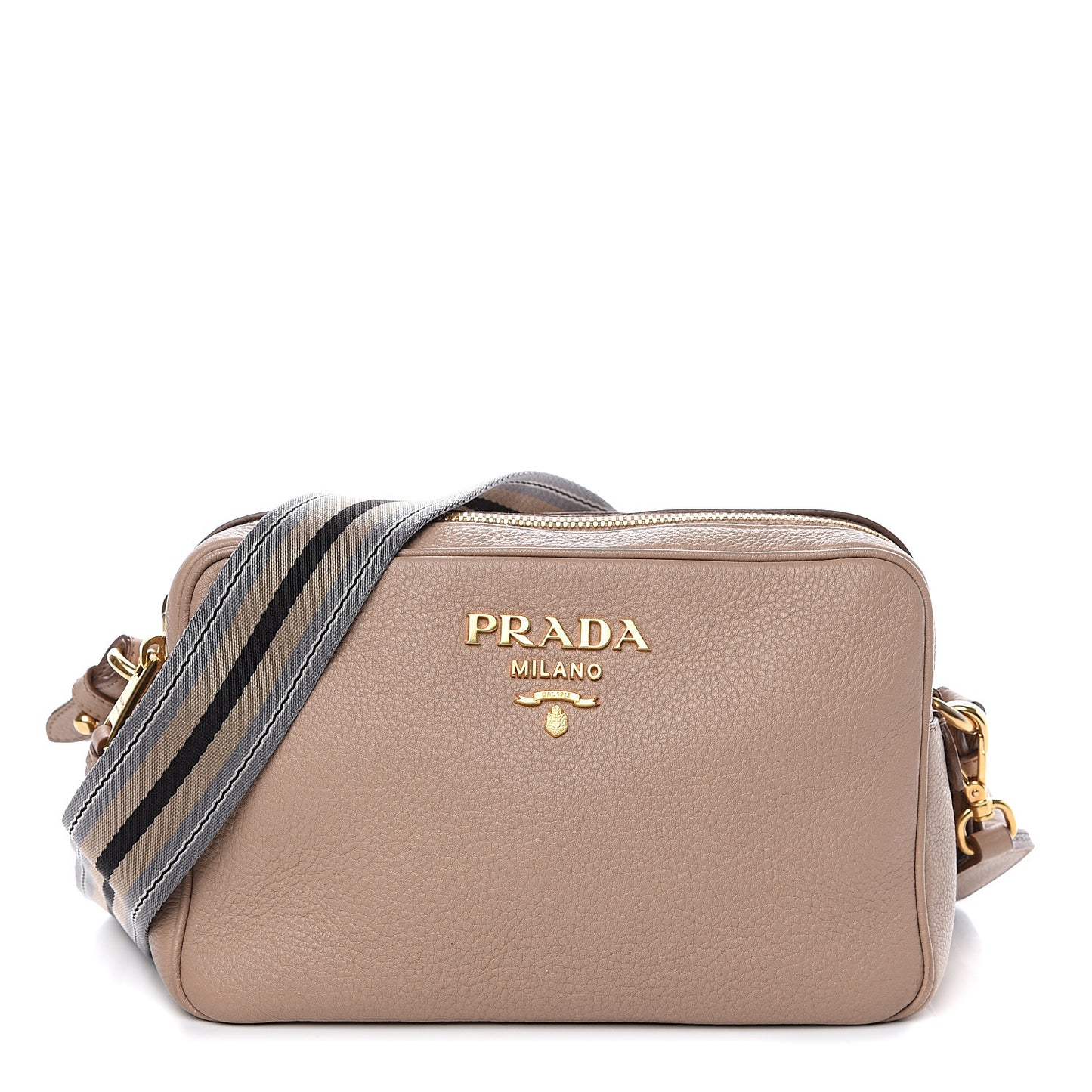 Vitello Daino Medium Double Zip Shoulder Bag Cammeo