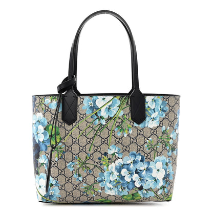 Gucci GG Supreme Monogram Blooms Small Reversible Tote Beige Blue Navy 1 of 16