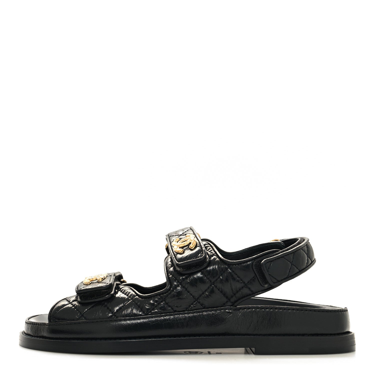 Chanel Shiny Calfskin Velcro Dad Sandals 38 Black 1 of 9