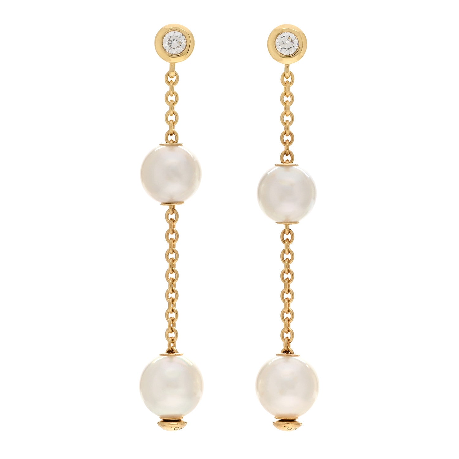 Mikimoto 18K Yellow Gold Diamond Akoya Pearl 7-7.5mm Pearls in Motion Earrings 1 of 5