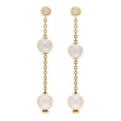 Mikimoto 18K Yellow Gold Diamond Akoya Pearl 7-7.5mm Pearls in Motion Earrings 1 of 5