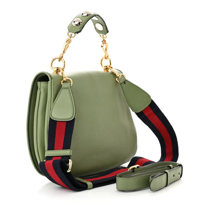Gucci Roxy Calfskin Web Medium Blondie Top Handle Shoulder Flap Bag Salamander Green 3 of 12