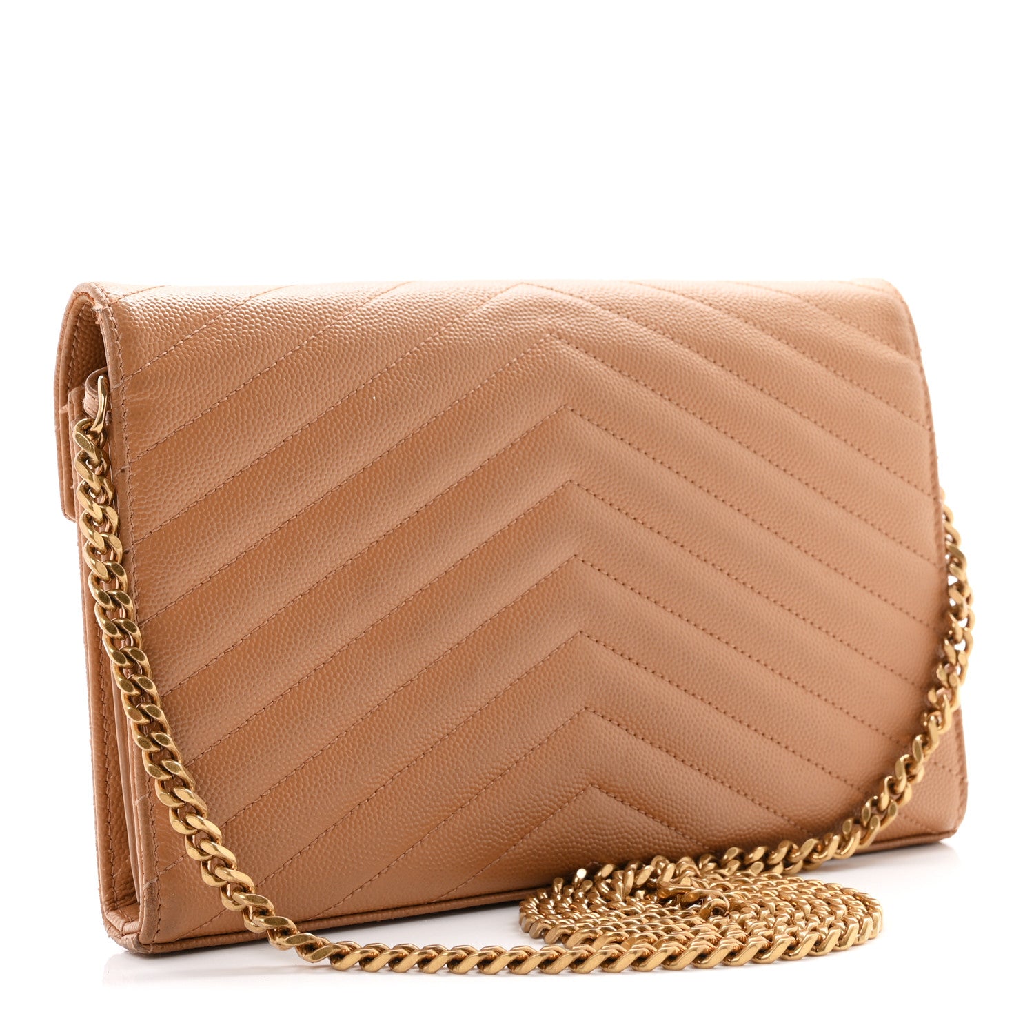 Saint Laurent Grain De Poudre Matelasse Chevron Monogram Chain Wallet Natural Dark 3 of 12