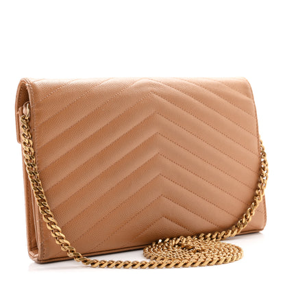 Saint Laurent Grain De Poudre Matelasse Chevron Monogram Chain Wallet Natural Dark 3 of 12