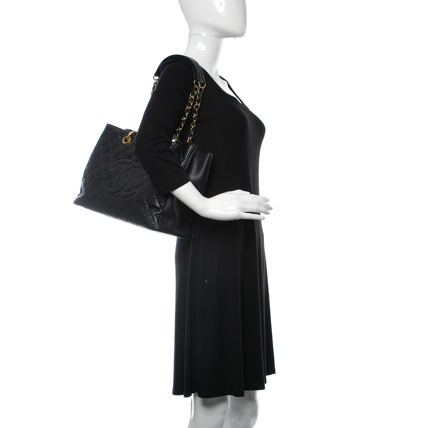 Caviar Quilted Grand Shopping Tote GST Black