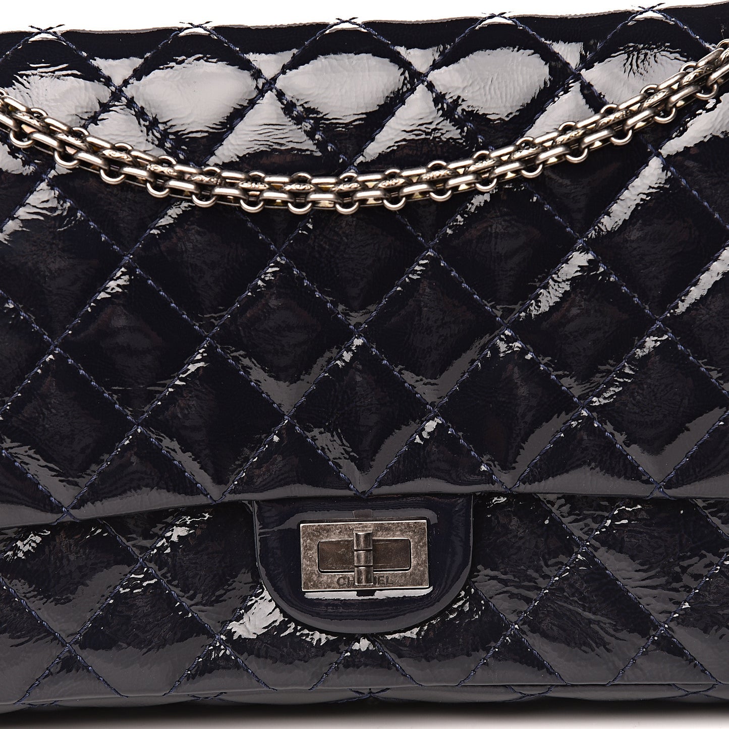 Distressed Patent Quilted 2.55 Reissue 226 Flap Navy
