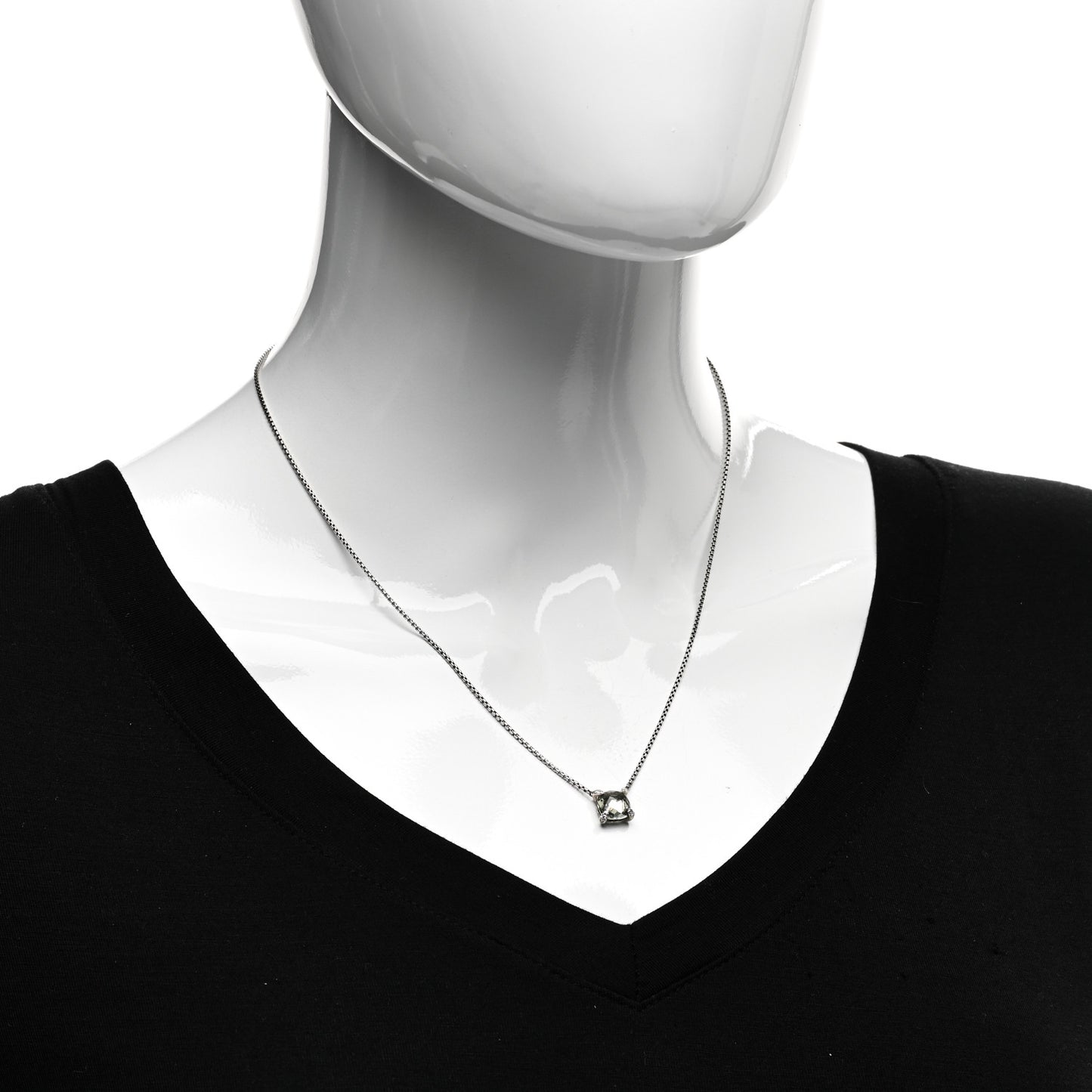Sterling Silver Diamond Prasiolite 9mm Petite Chatelaine Pendant Necklace
