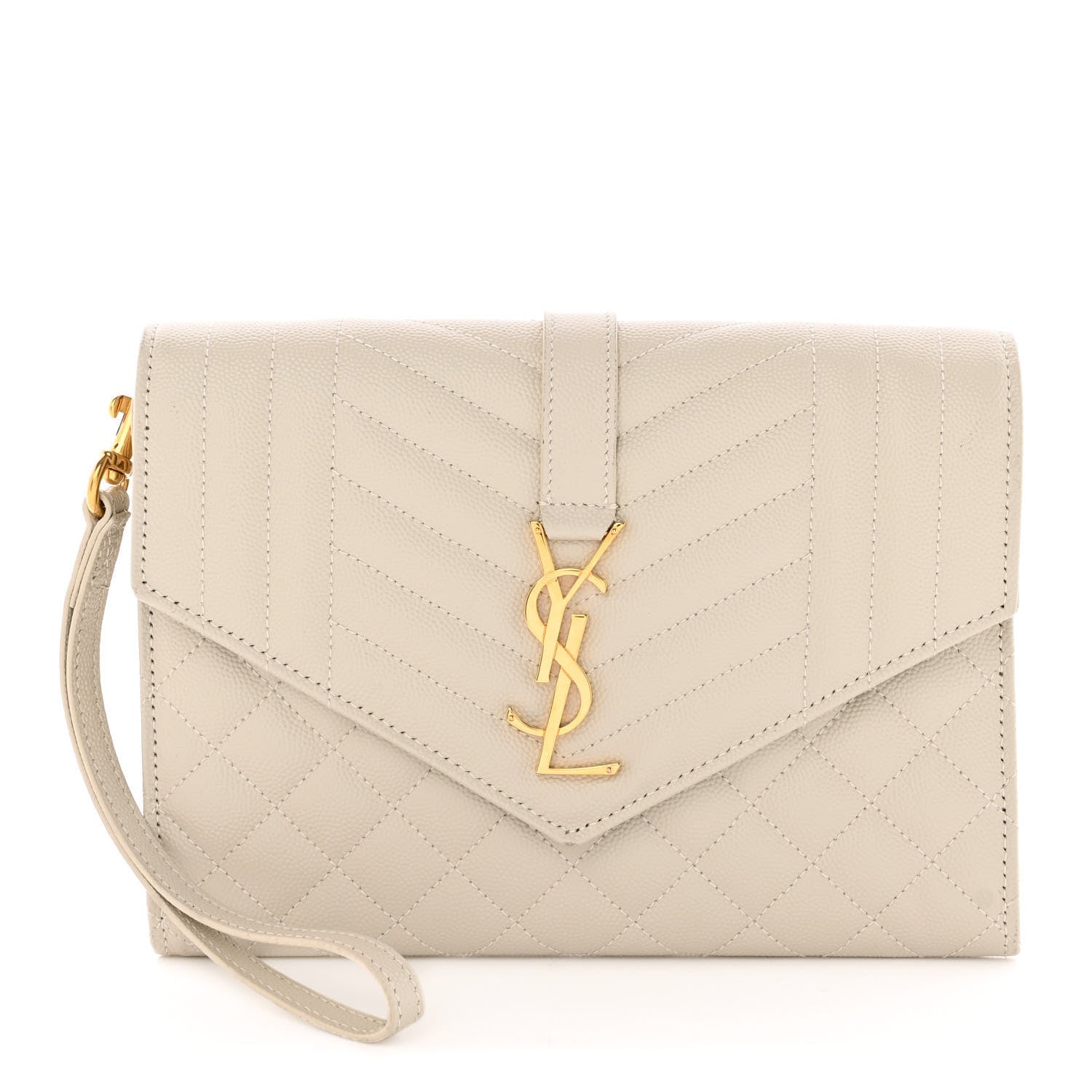 Saint Laurent Grain De Poudre Textured Mixed Matelasse Triquilt Monogram Clutch Blanc Vintage 1 of 13