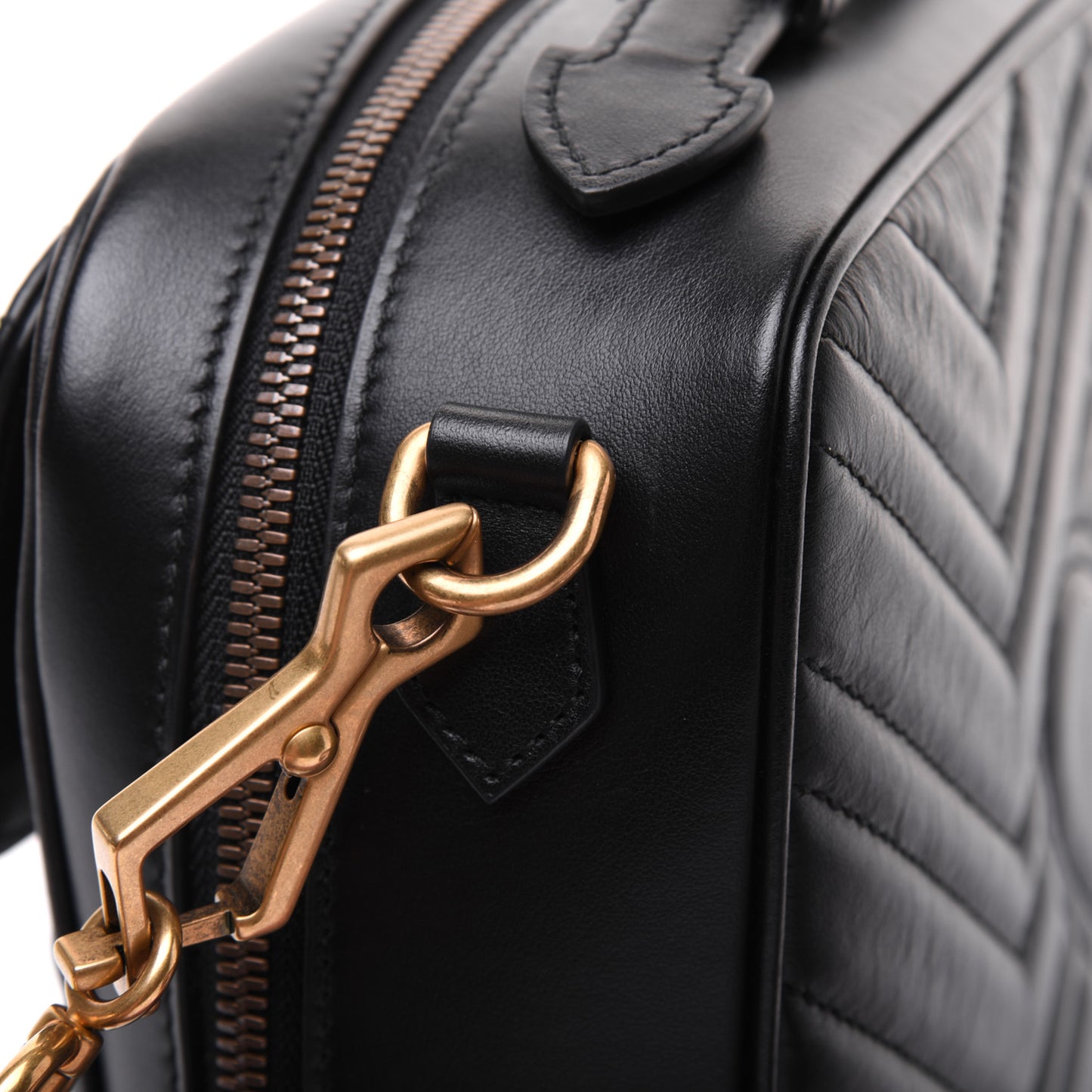 Calfskin Matelasse Sylvie Web Small GG Marmont Top Handle Shoulder Bag Black