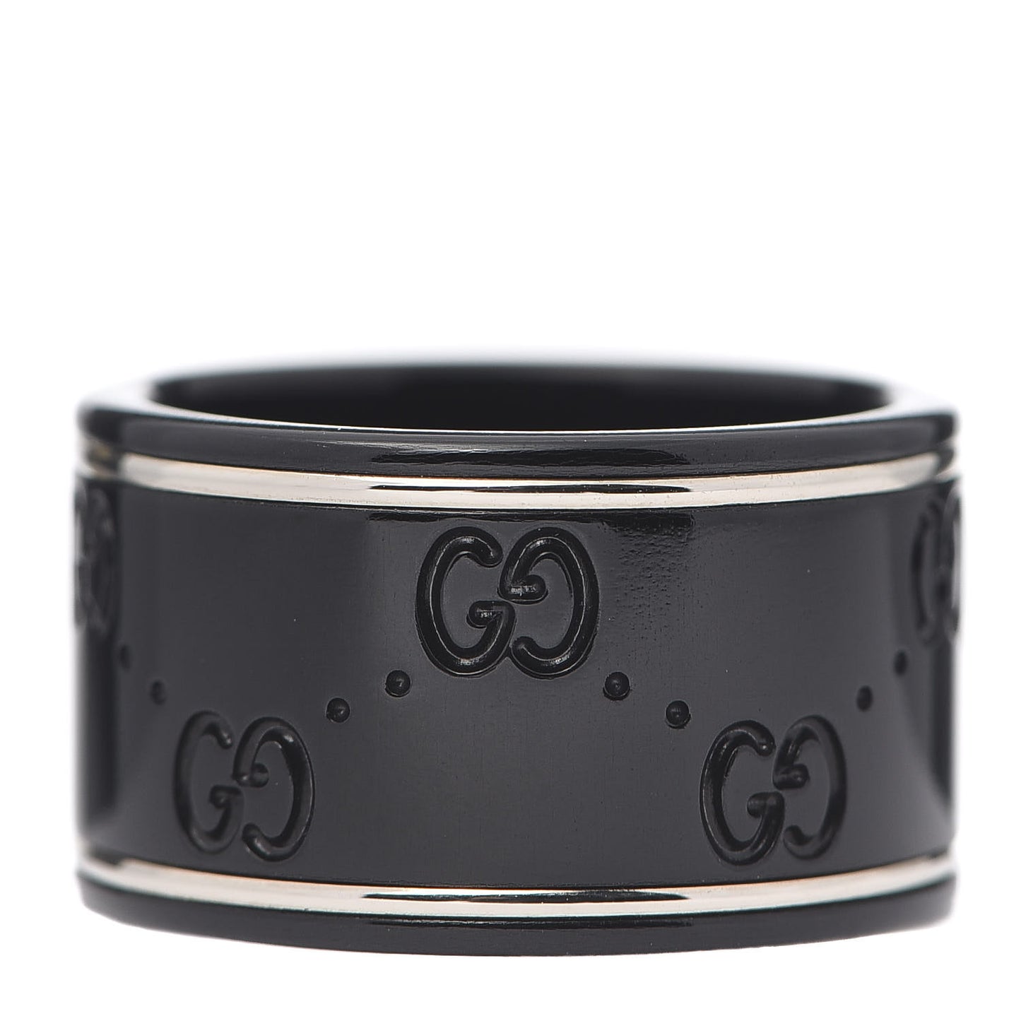 Black Synthetic Corundum 18K White Gold 12mm Icon Band Ring 55 7.25