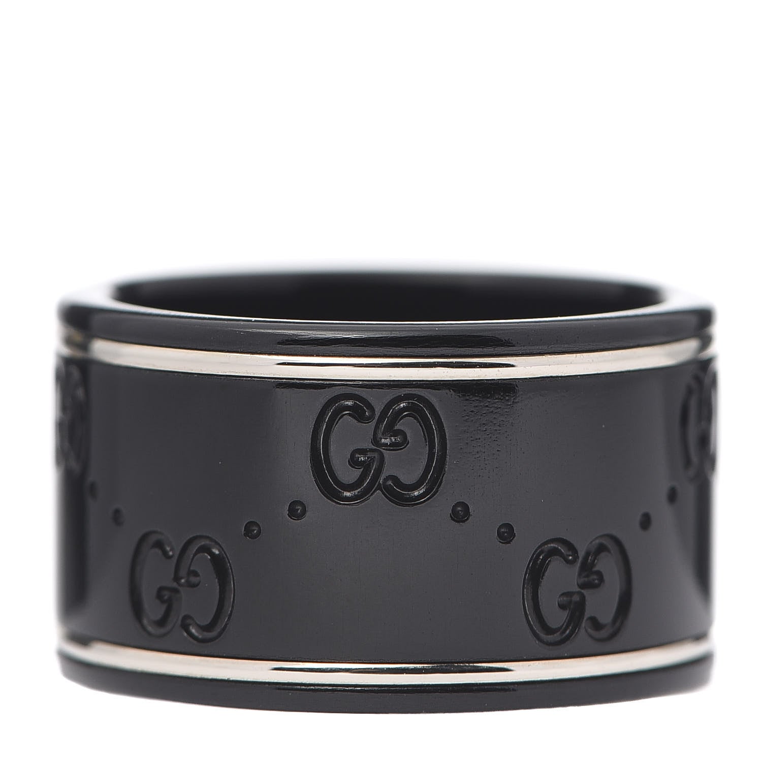 Gucci Black Synthetic Corundum 18K White Gold 12mm Icon Band Ring 55 7.25 1 of 5