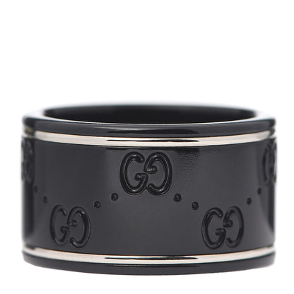 Gucci Black Synthetic Corundum 18K White Gold 12mm Icon Band Ring 55 7.25 1 of 5