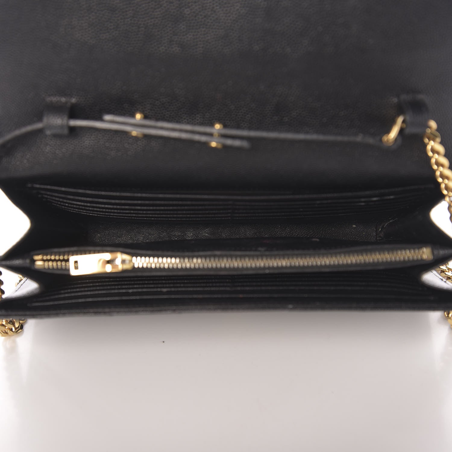 Saint Laurent Grain De Poudre Matelasse Chevron Monogram Chain Wallet Black 5 of 18