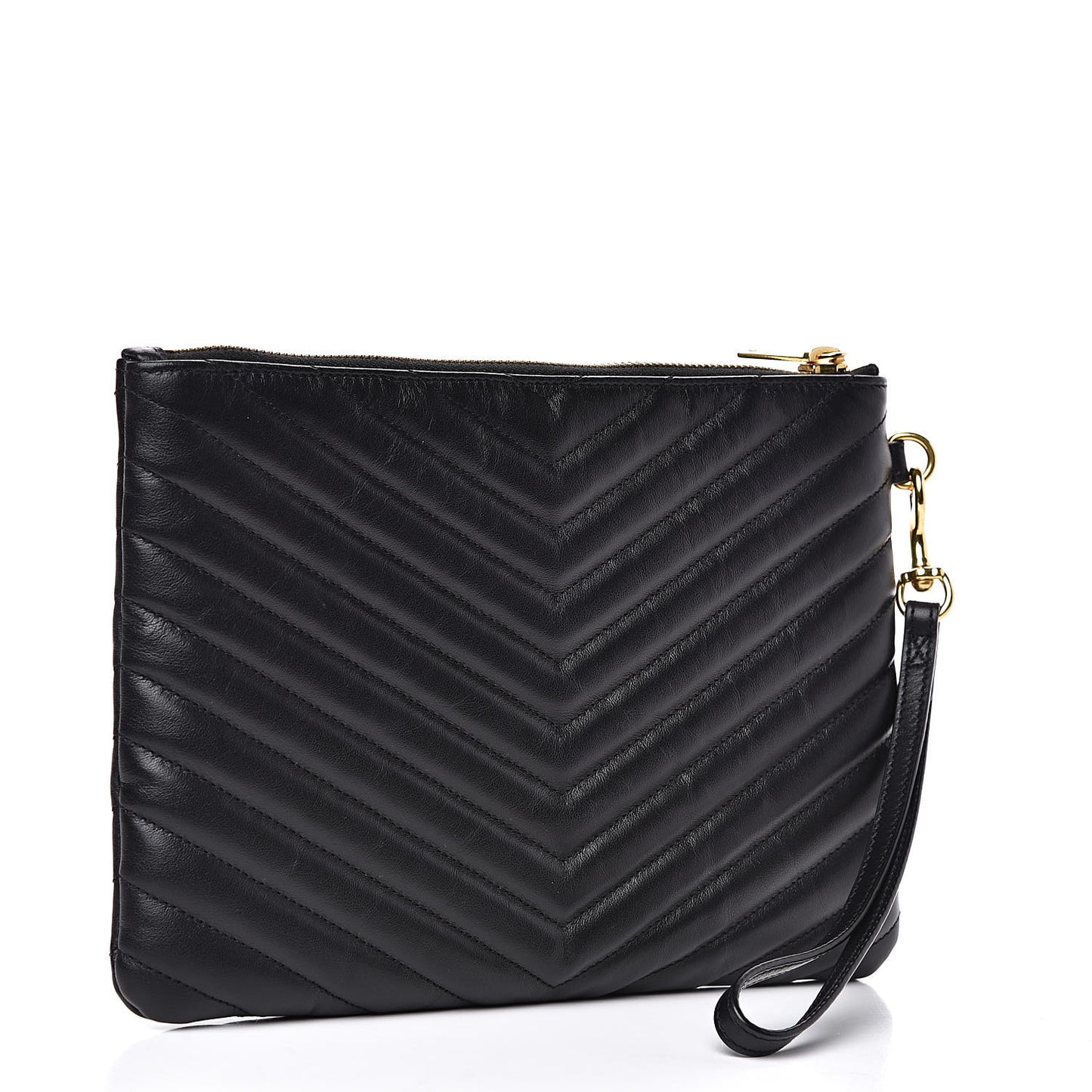 Calfskin Matelasse Chevron Monogram A5 Wristlet Black