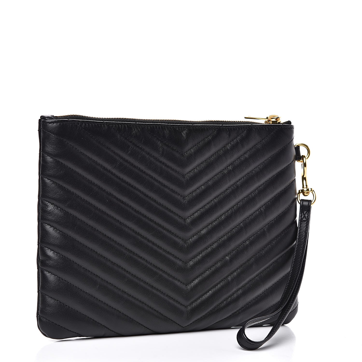 Saint Laurent Calfskin Matelasse Chevron Monogram A5 Wristlet Black 3 of 11