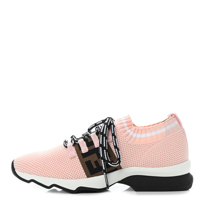 Fendi Stretch Knit Jacquard FF Lace-Up Sock Sneakers 37 Pink 1 of 4