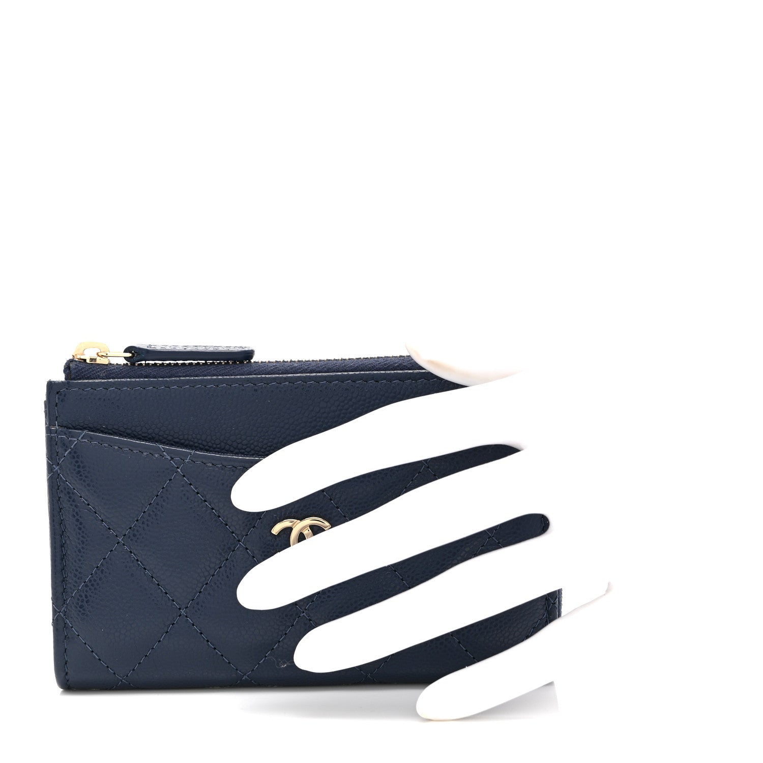 Chanel Caviar Quilted CC Zip Around Card Holder Navy 1841374