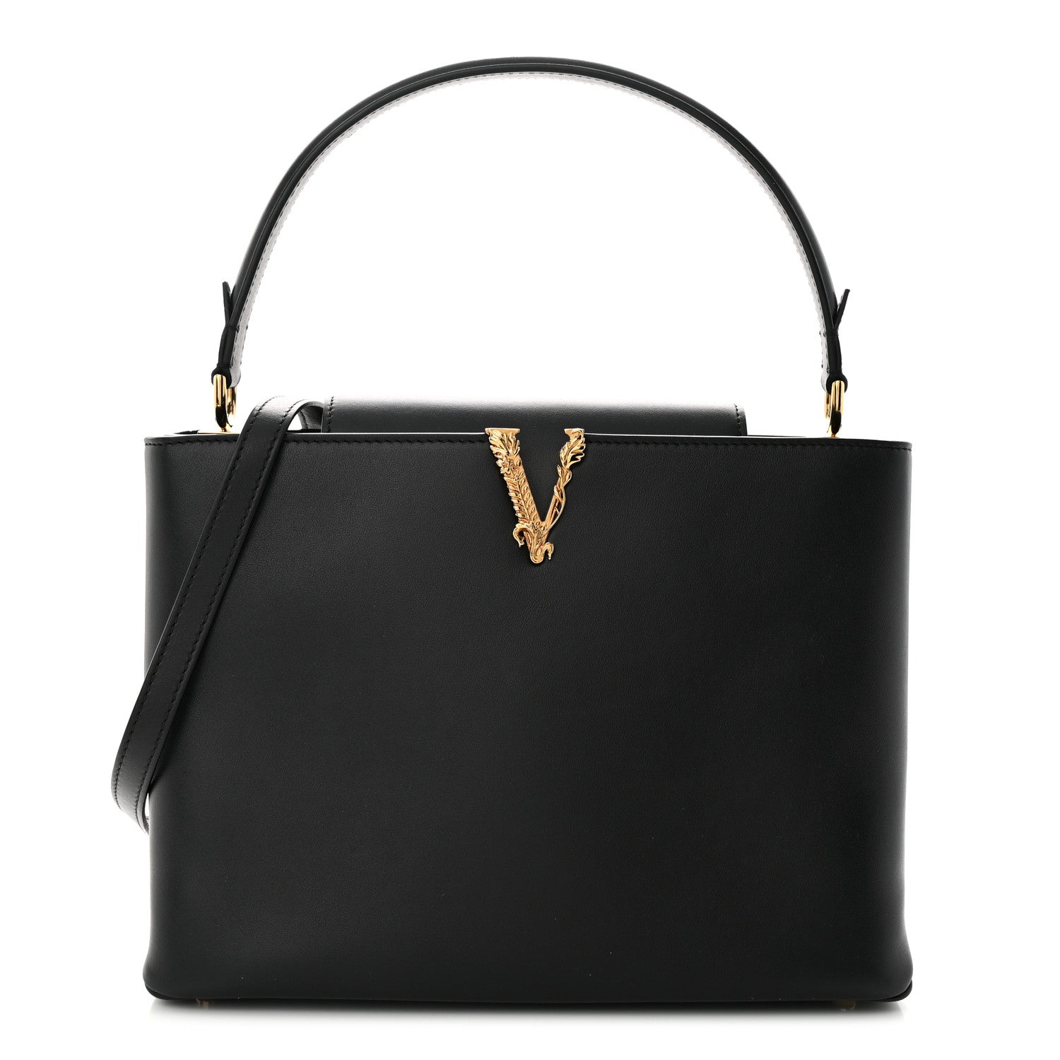 Versace Vitello Virtus Top Handle Shoulder Bag Black 1 of 16