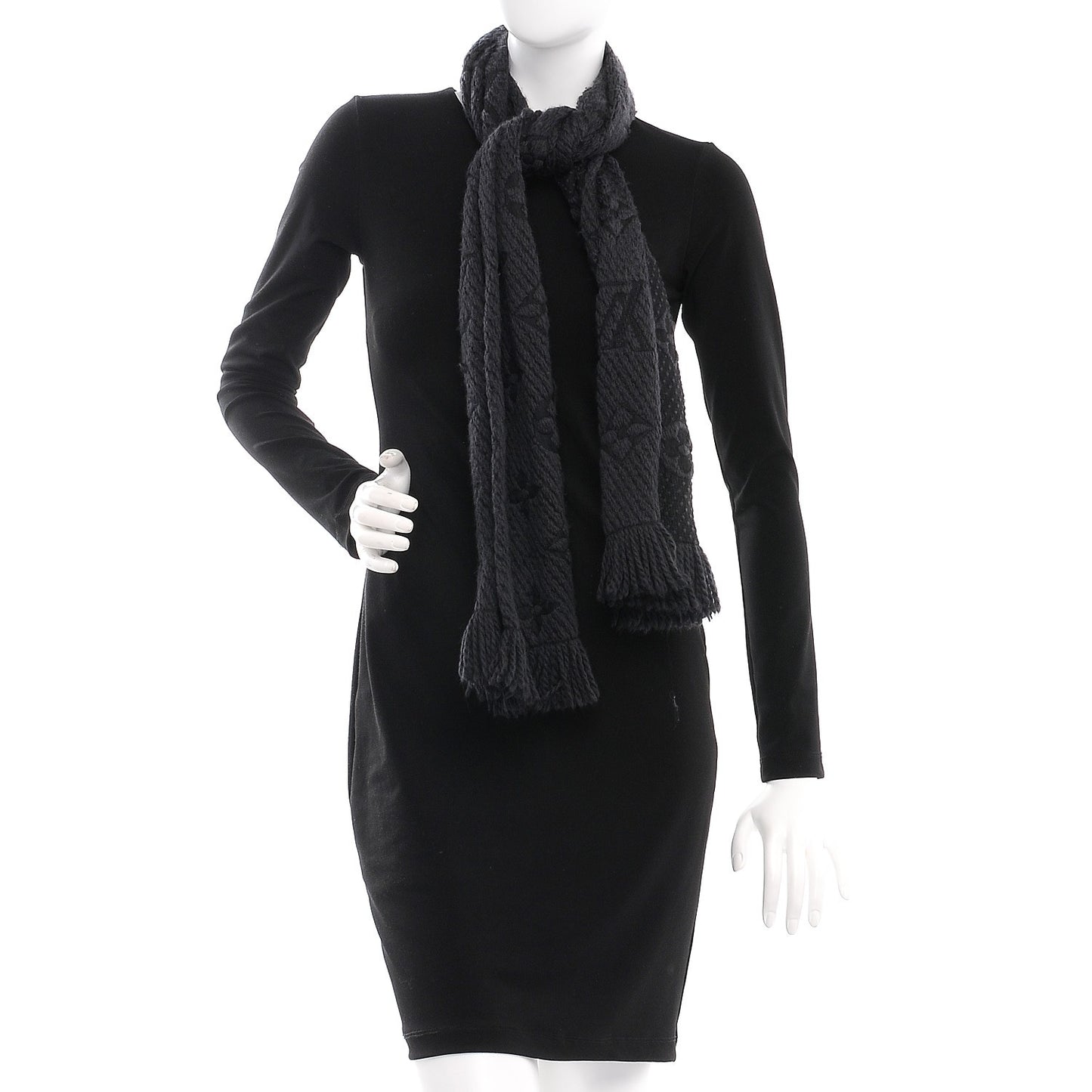 Wool Silk Logomania Scarf Charcoal Grey