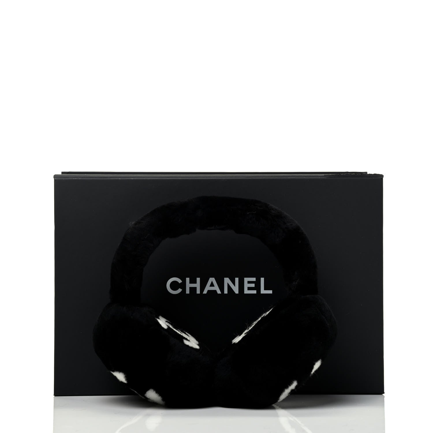 Chanel Shearling CC Ear Muffs Black White 4 of 4