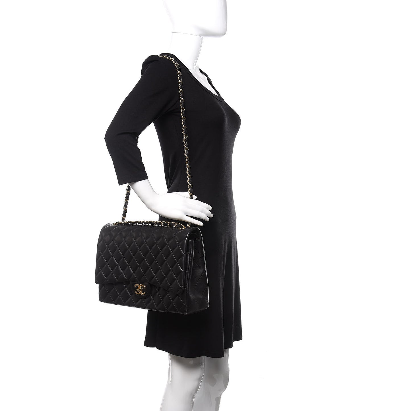Lambskin Quilted Maxi Double Flap Black