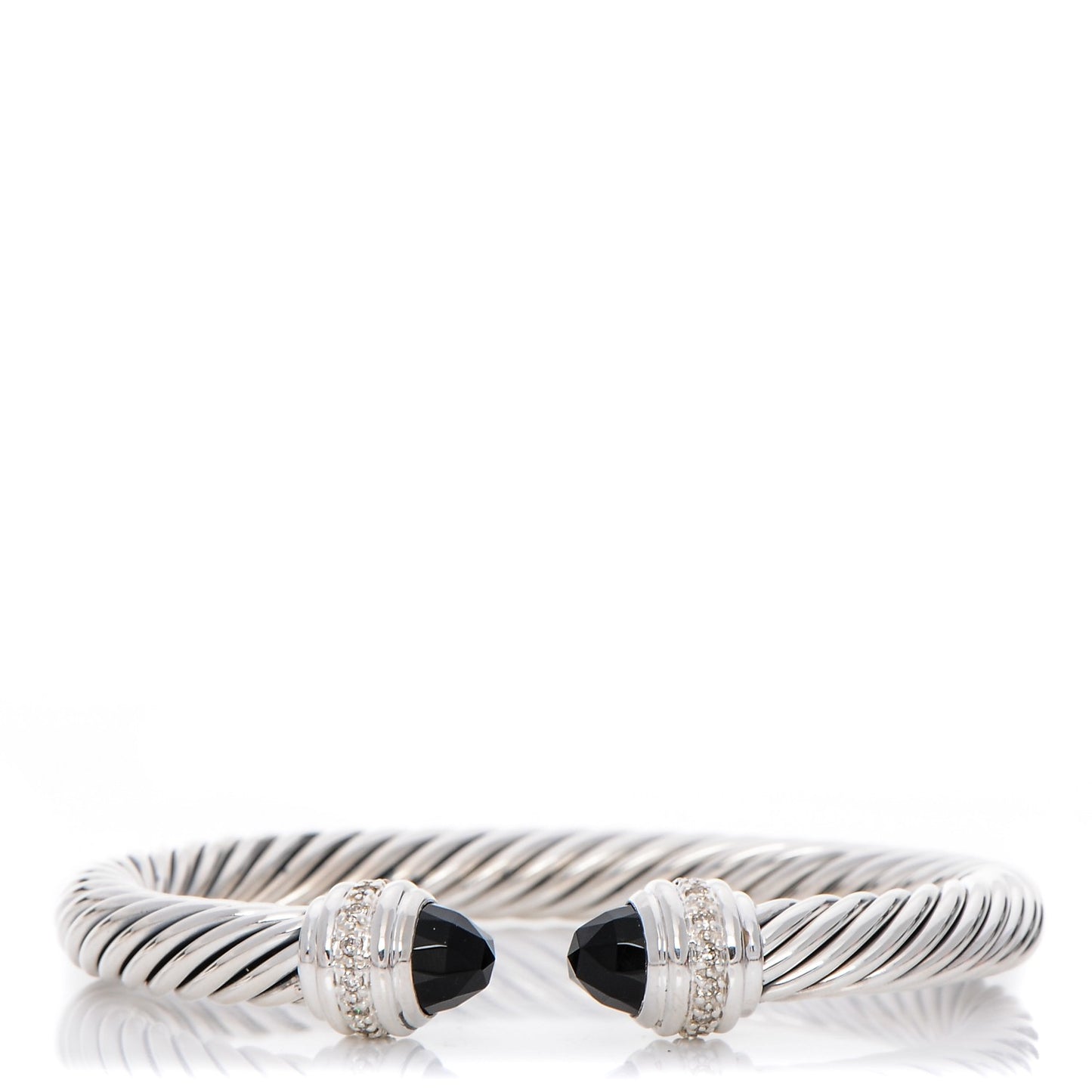 Sterling Silver Diamond Black Onyx 7mm Cable Classics Bracelet