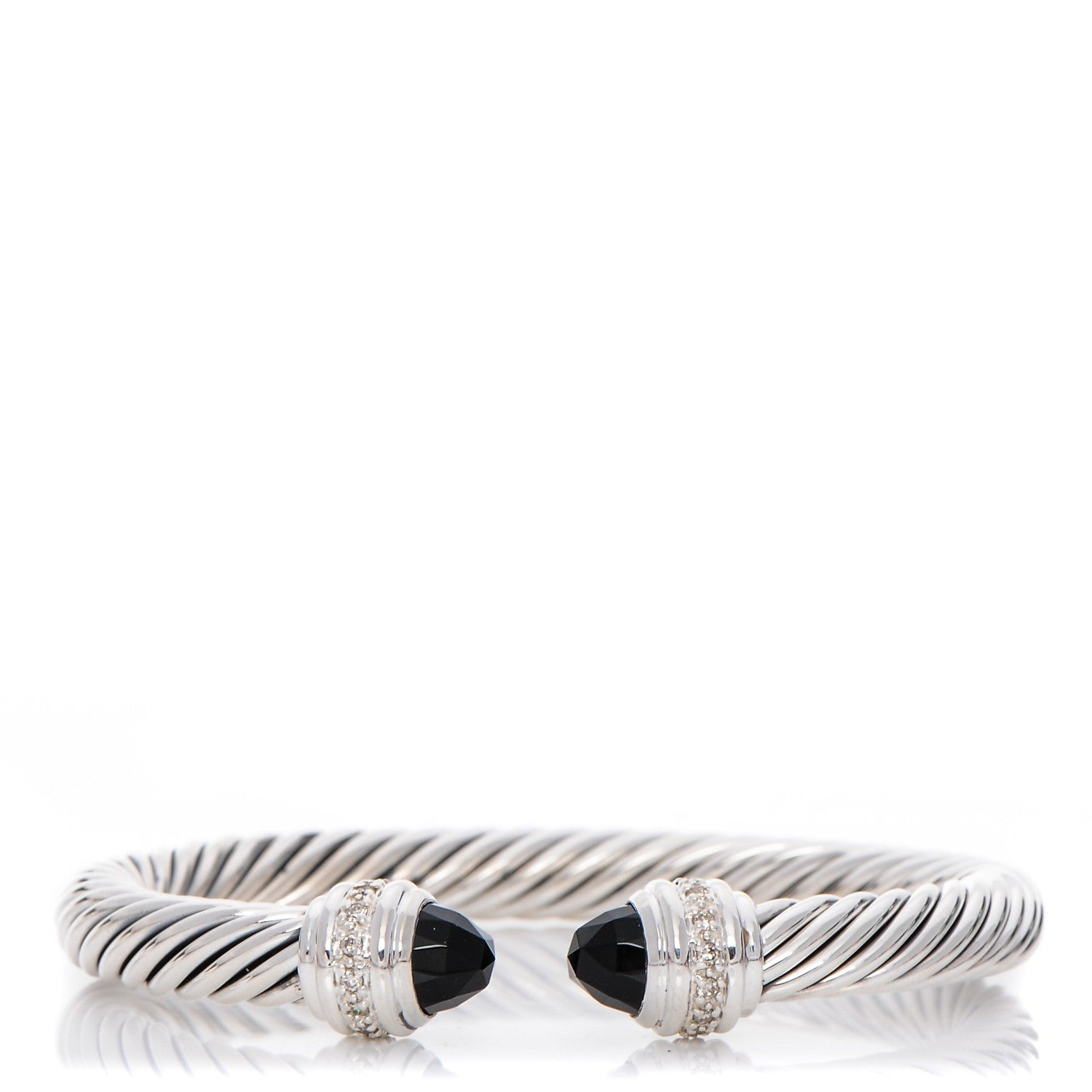 David Yurman Sterling Silver Diamond Black Onyx 7mm Cable Classics Bracelet 1 of 6
