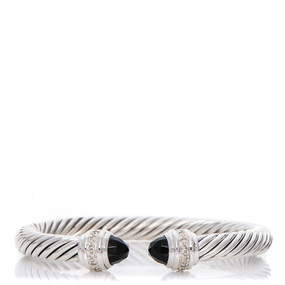 David Yurman Sterling Silver Diamond Black Onyx 7mm Cable Classics Bracelet 1 of 6