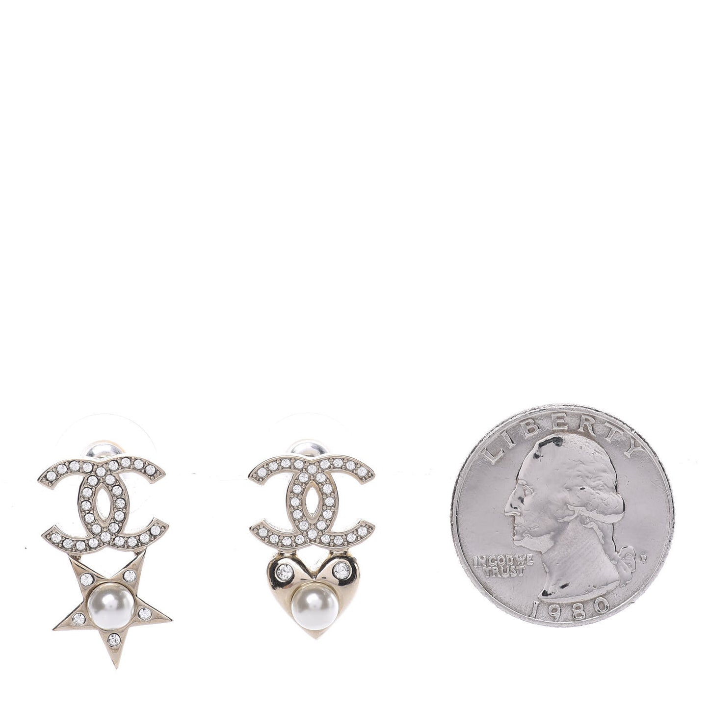 Crystal Pearl Charming Winter CC Star Heart Earrings Gold