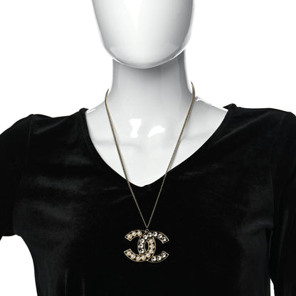 Chanel Pearl Crystal CC Pendant Necklace Gold 2 of 4