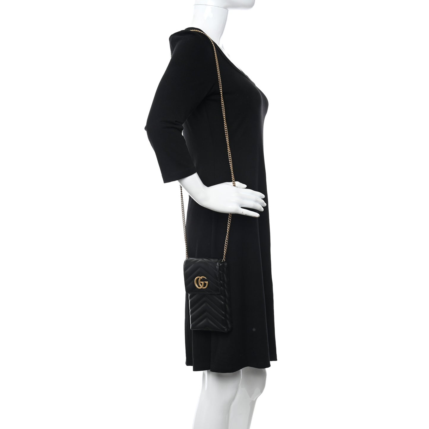 Calfskin Matelasse Mini GG Marmont Crossbody Bag Black
