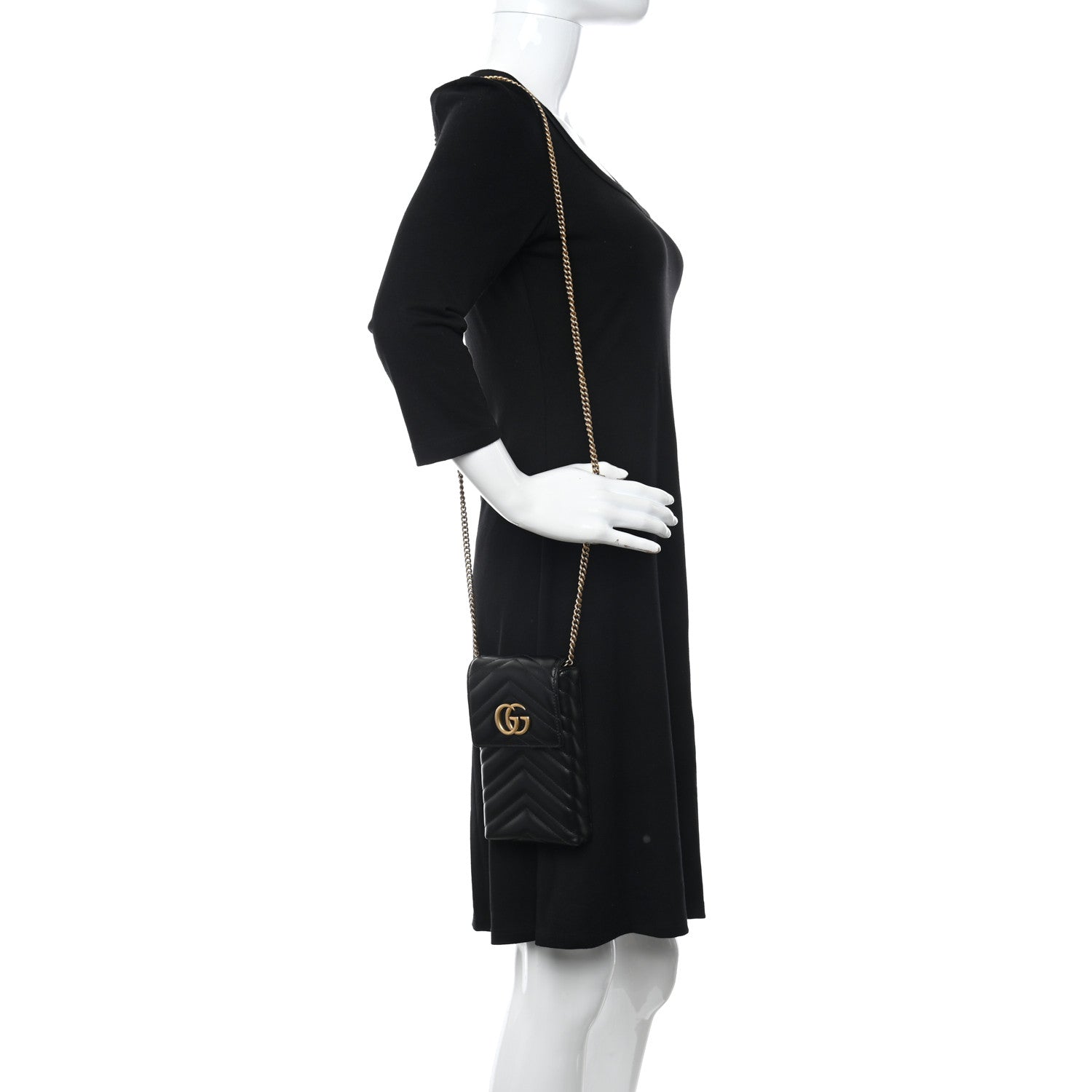 Gucci Calfskin Matelasse Mini GG Marmont Crossbody Bag Black 2 of 12