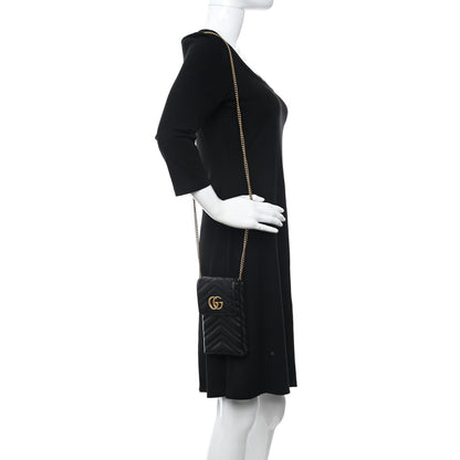 Gucci Calfskin Matelasse Mini GG Marmont Crossbody Bag Black 2 of 12