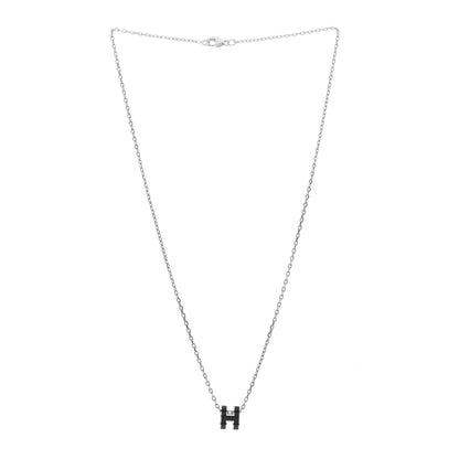 Hermes Lacquered Palladium Mini Pop H Pendant Necklace Black 2 of 4