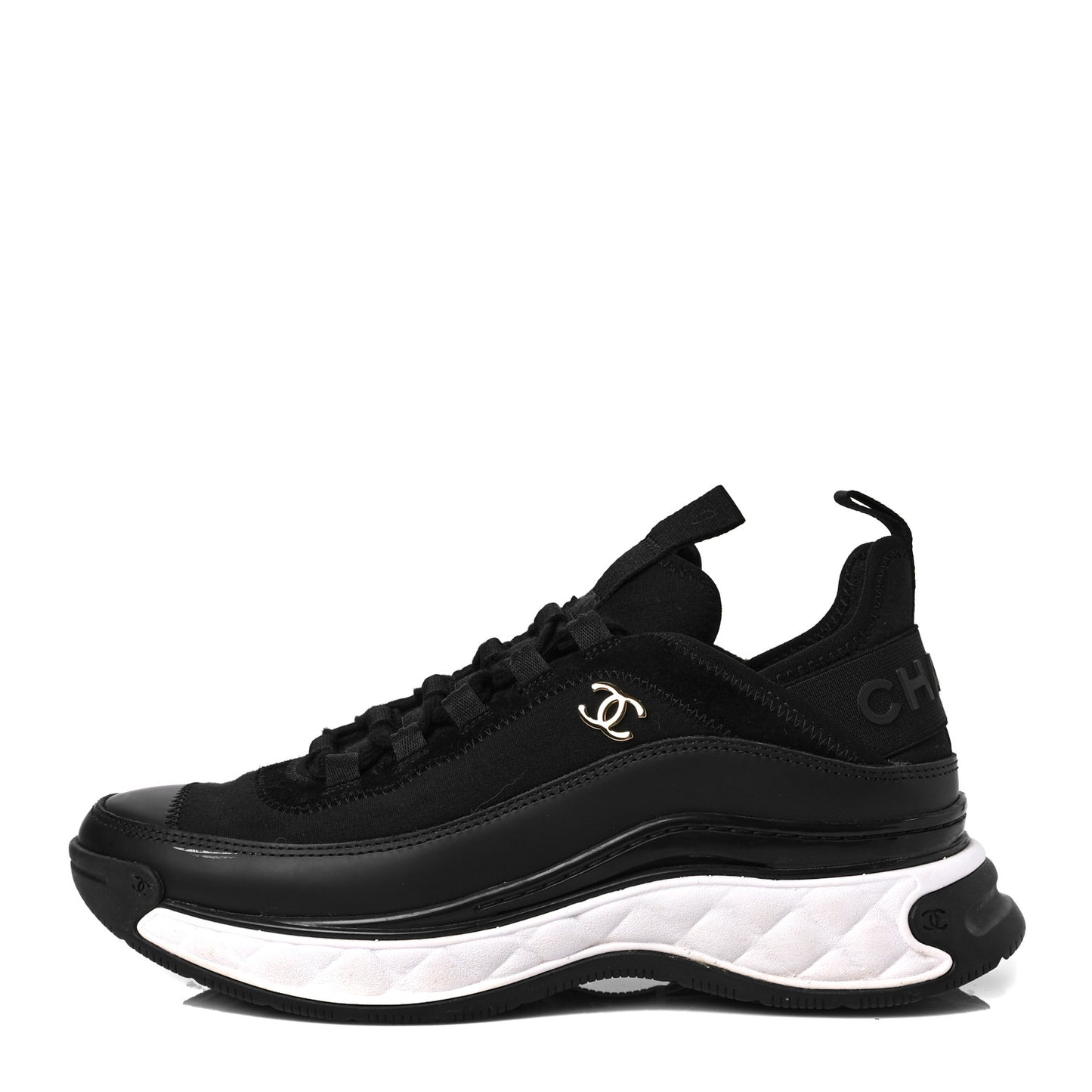 Velvet Calfskin Mixed Fibers CC Sneakers 38 Black