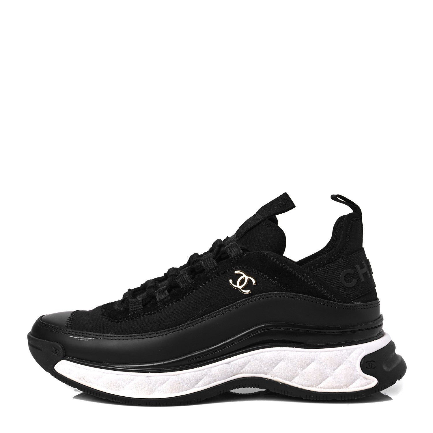 Chanel Velvet Calfskin Mixed Fibers CC Sneakers 38 Black 1 of 8