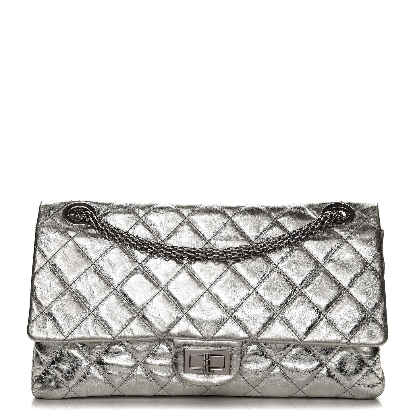 Metallic Aged Calfskin Quilted 2.55 Reissue 228 Flap Silver