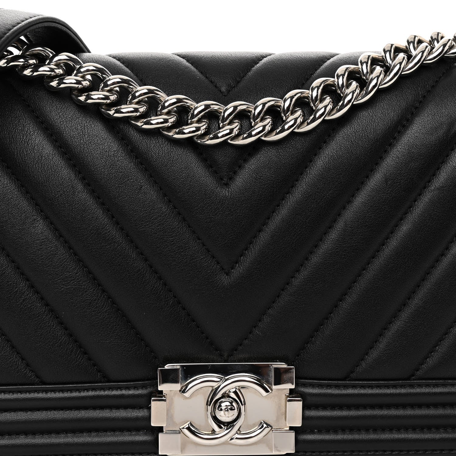 Chanel Calfskin Chevron Quilted Medium Boy Flap Black 8 of 10