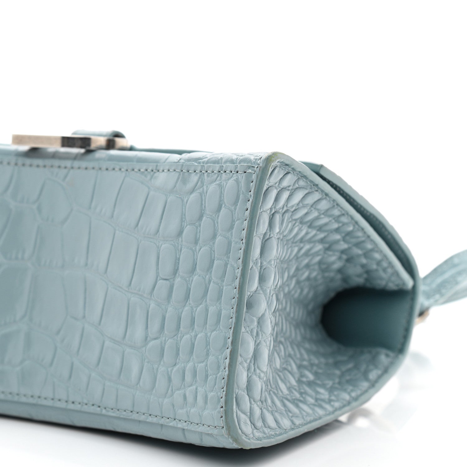 Balenciaga Shiny Calfskin Crocodile Embossed Small Hourglass Top Handle Bag Blue Grey 11 of 11
