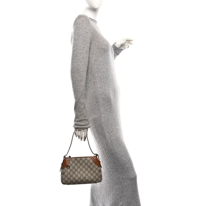 Gucci GG Supreme Monogram Textured Calfskin Small Emblem Shoulder Bag Beige Dark Brown 2 of 11