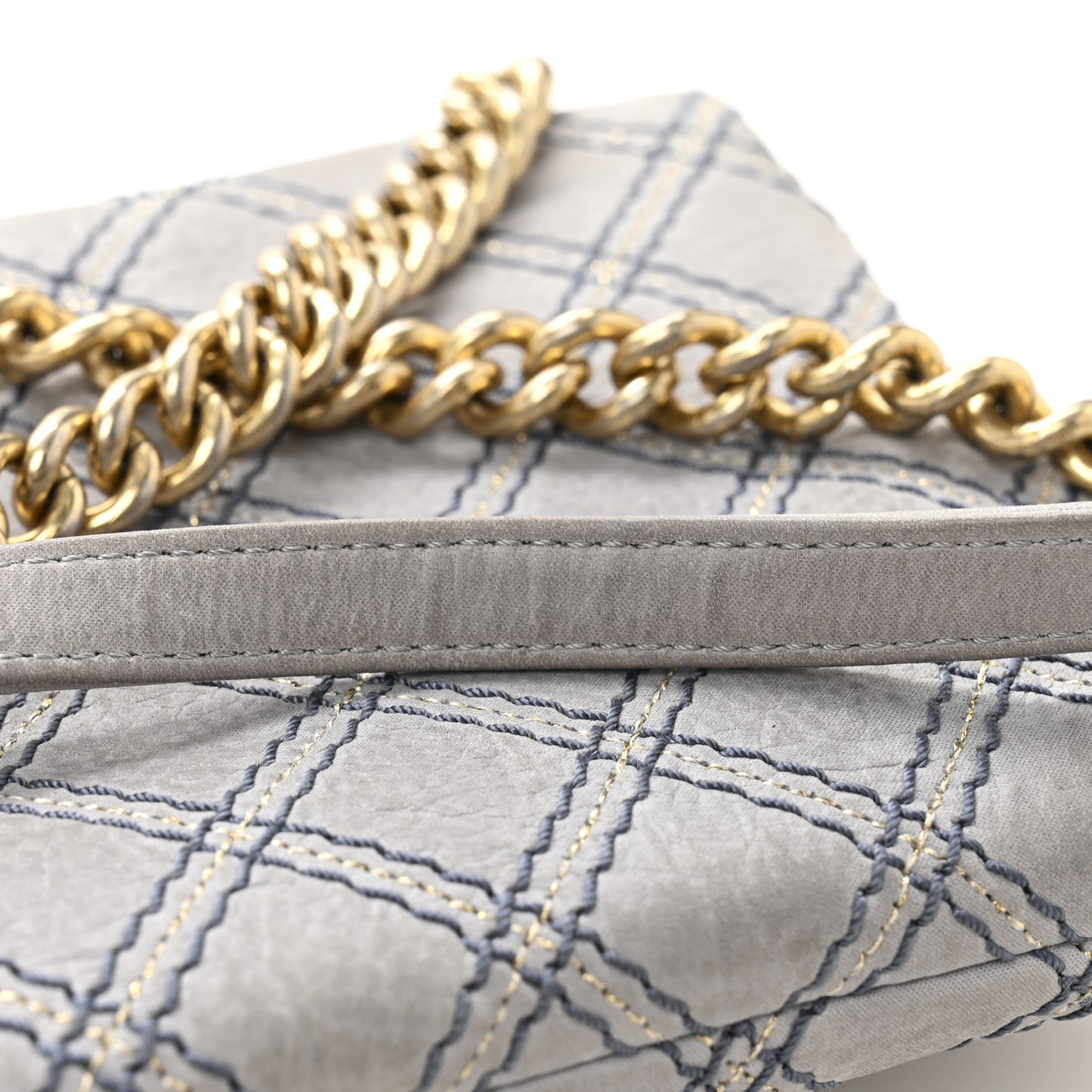 Iridescent Calfskin Triple Stitched Flap Grey
