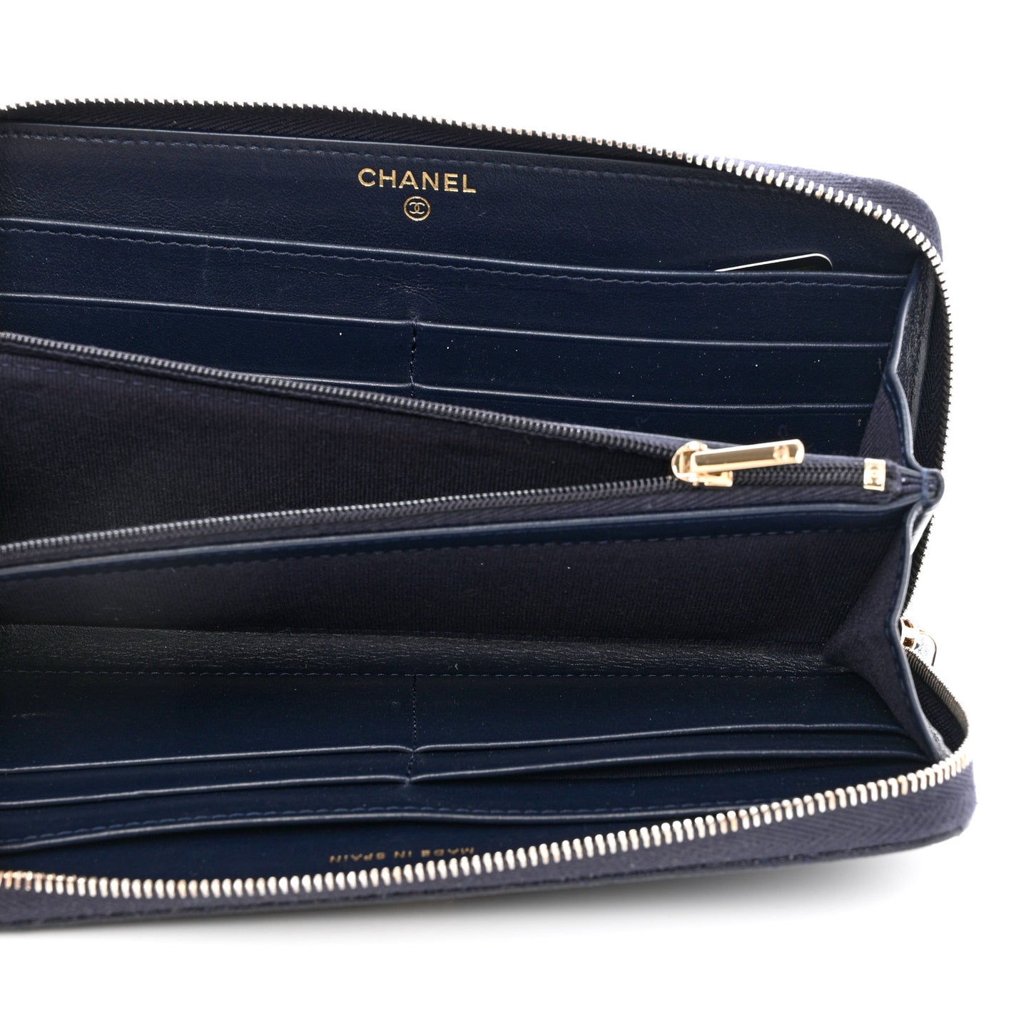 Caviar Quilted Large Zip Around Organizer Wallet Dark Blue