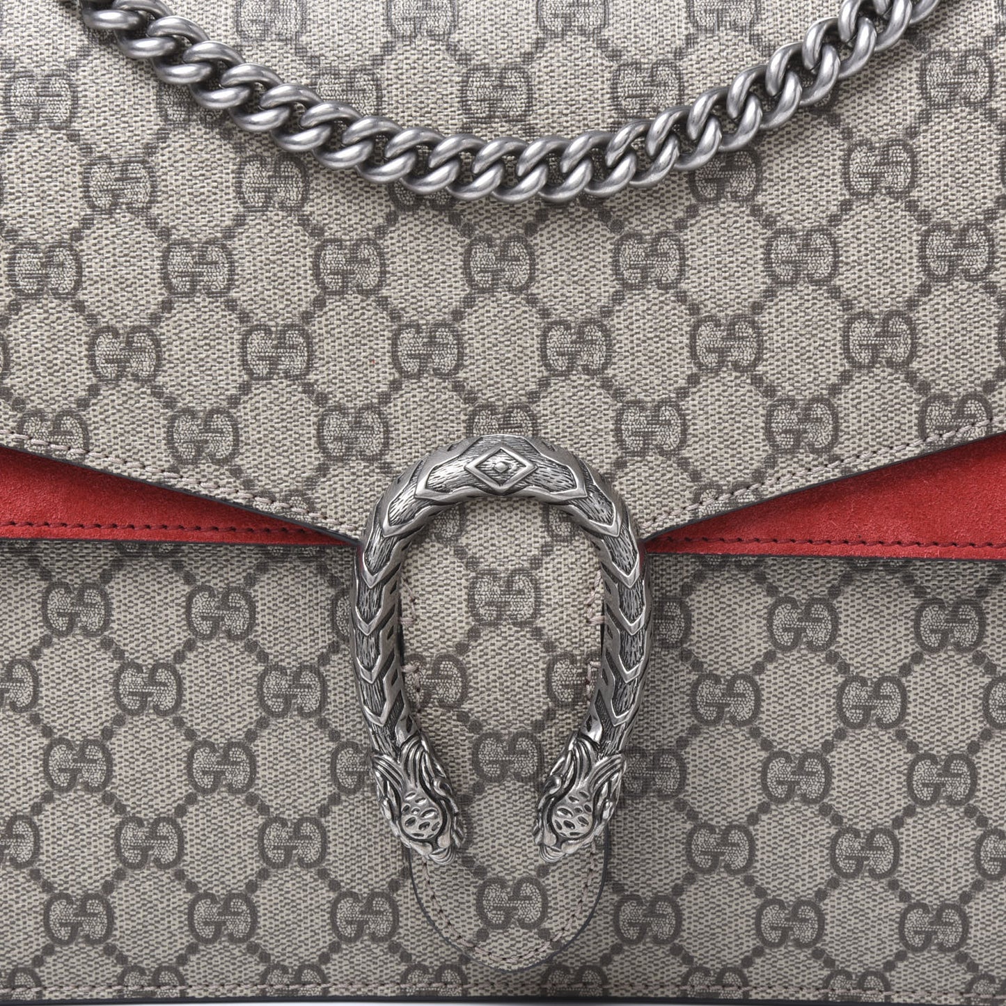 GG Supreme Monogram Suede Cudu Medium Dionysus Shoulder Bag Beige Ebony Vulcanic Red