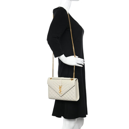 Saint Laurent Grain De Poudre Textured Mixed Matelasse Medium Triquilt Monogram Satchel Crema Soft 2 of 10