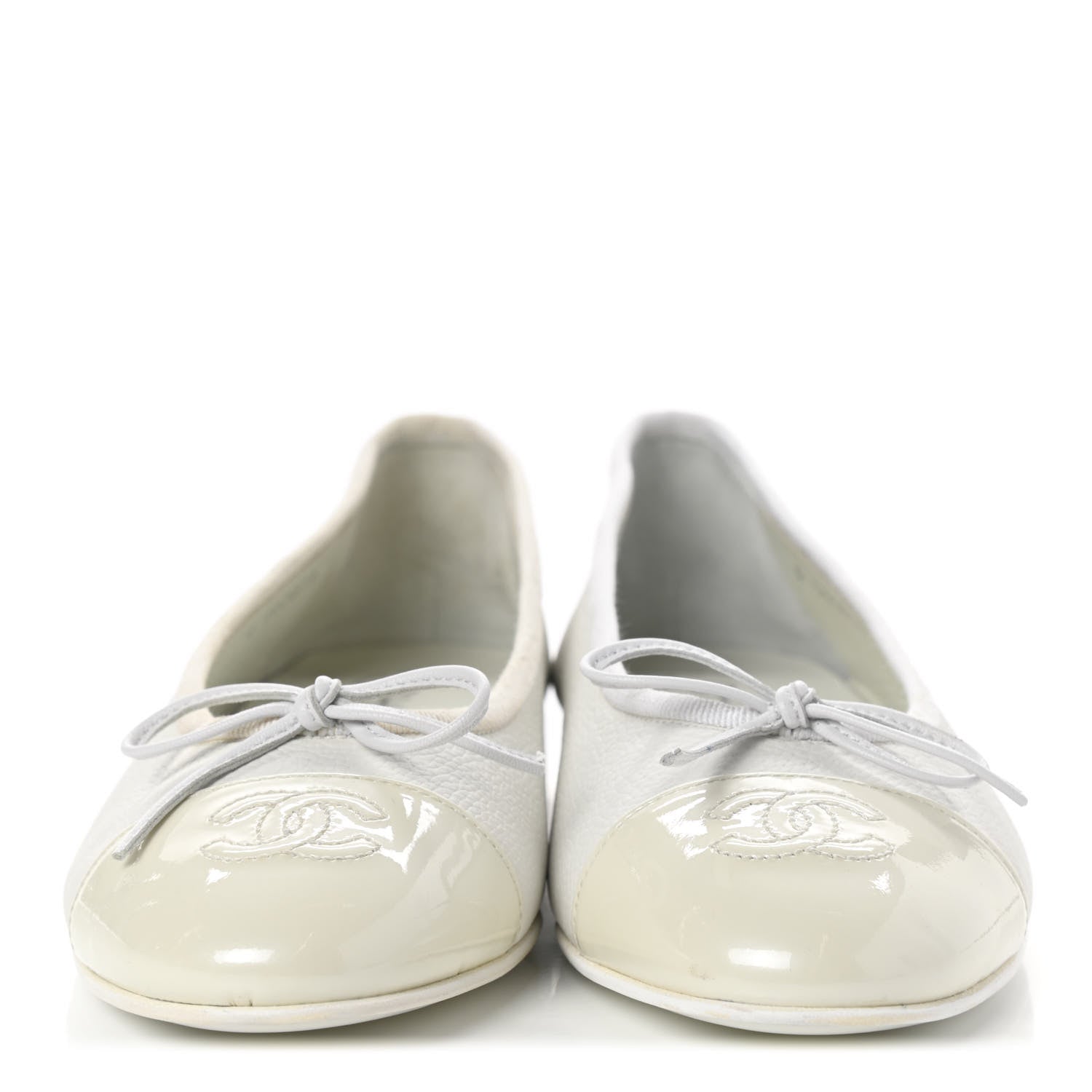 Chanel Calfskin Patent Cap Toe CC Ballerina Flats 36 White 2 of 13