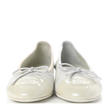 Chanel Calfskin Patent Cap Toe CC Ballerina Flats 36 White 2 of 13