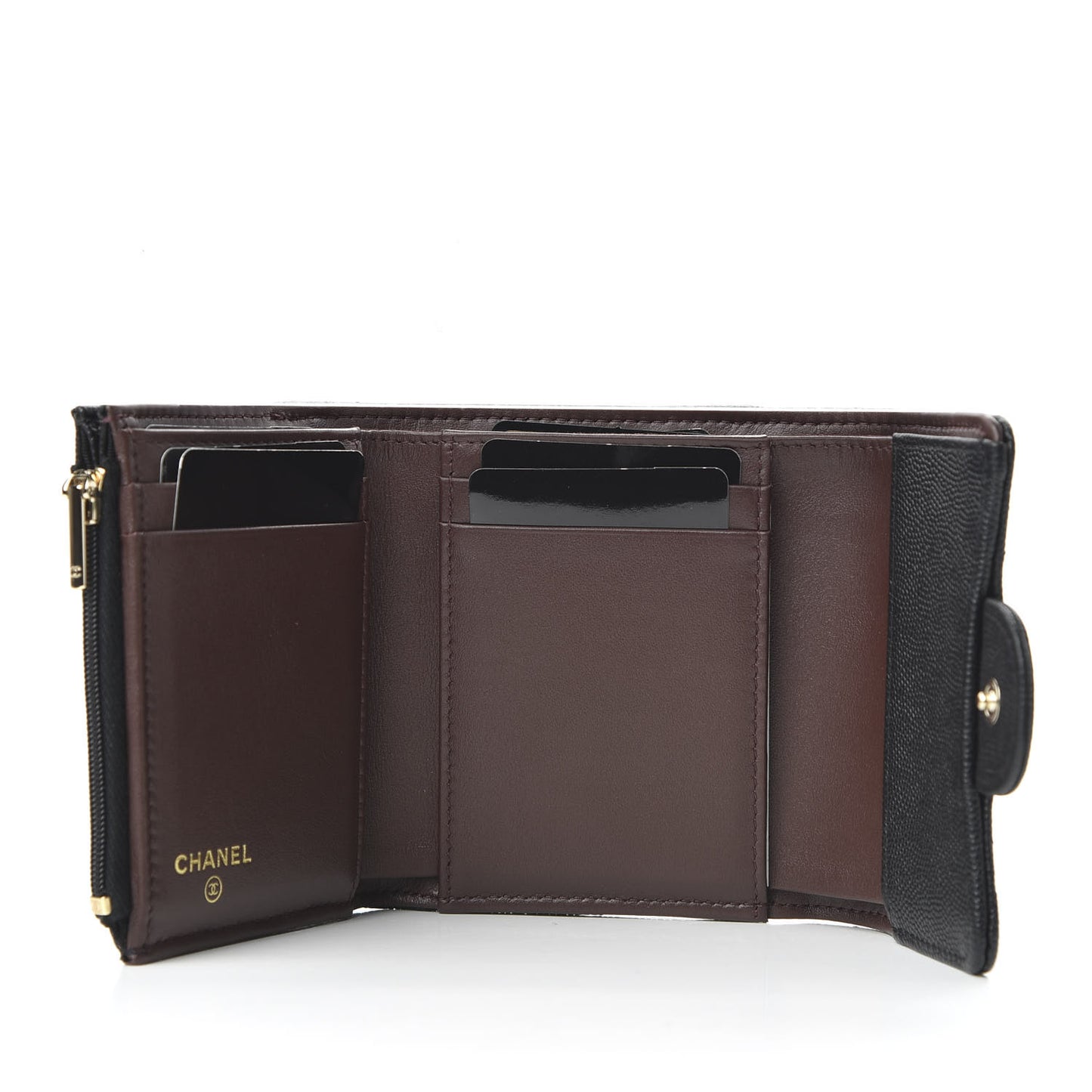 Caviar Quilted Compact Flap Wallet Black