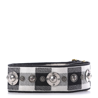 Christian Dior Canvas Embroidered Studded Checkered Embroidered Shoulder Strap White Black 2 of 6