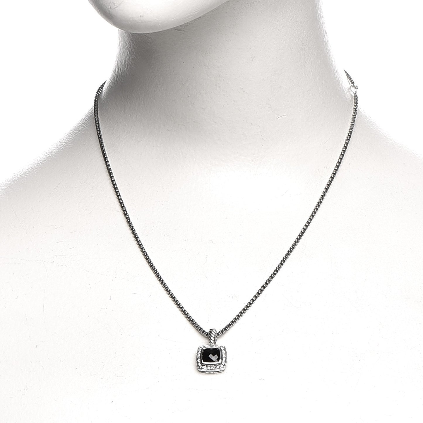 Sterling Silver Diamond Black Onyx 7mm Petite Albion Necklace